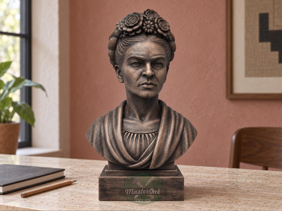 Frida Kahlo Bust | Carved & Hand-Finished Wood Statue | Gift for Art Lovers