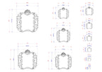 a series of ornate, decorative frames with intricate designs, likely intended for use as wall hangings or other home decor items. The frames vary in size, ranging from small to large, and are framed in a classic, elegant style. The image provides detailed measurements and dimensions for each frame, allowing for a clear understanding of the design and size of the frames.
