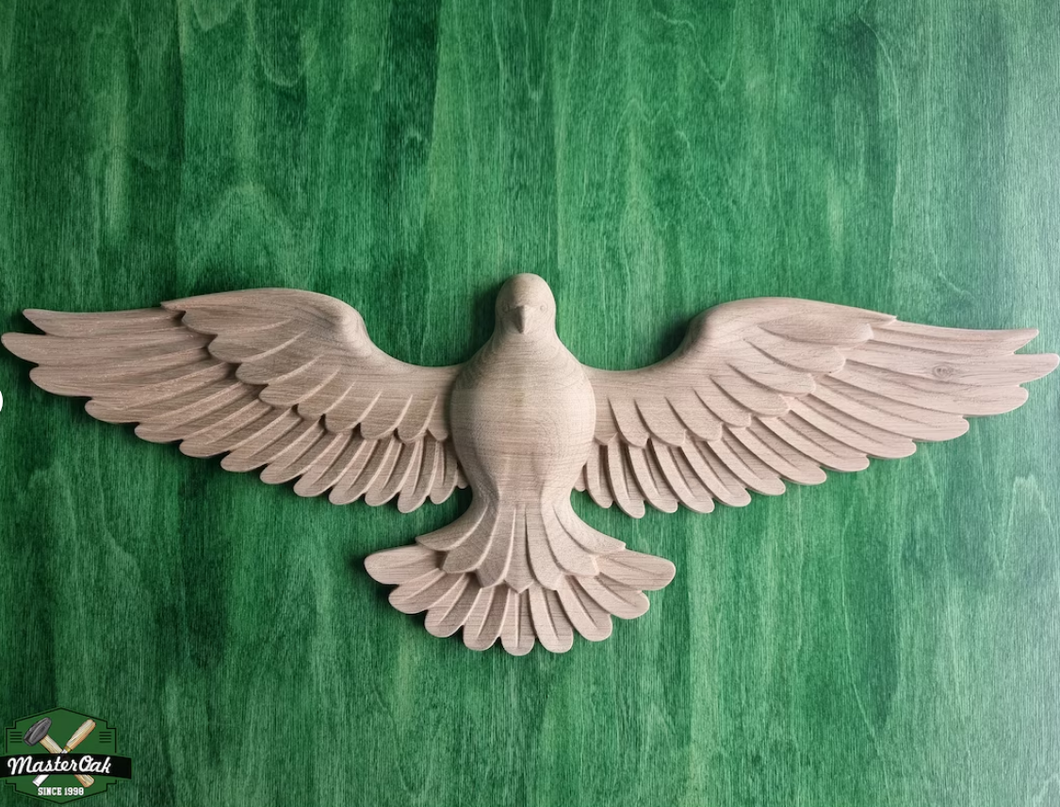 Flying Dove Wooden Wall Decor, Unfinished Carved Bird