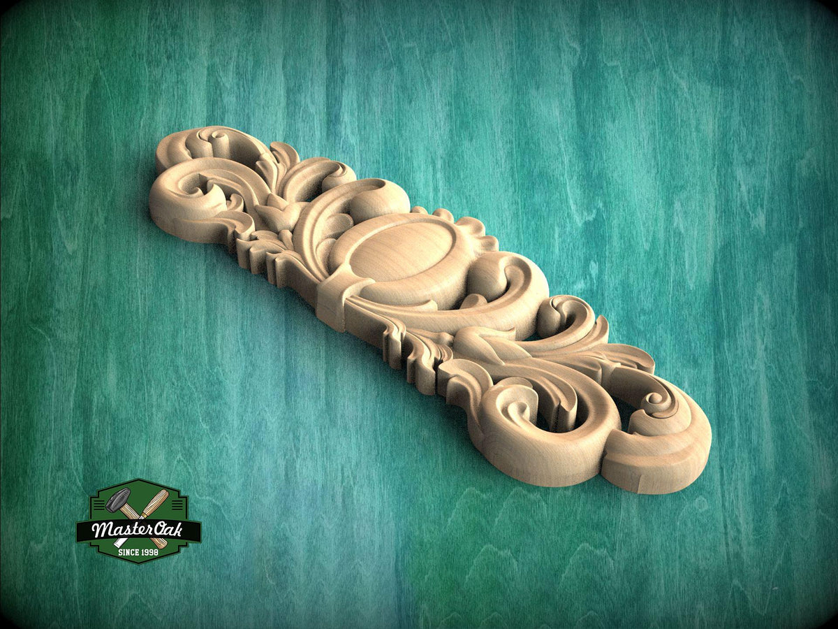 a wooden carved object on a green surface