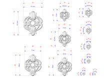 Load image into Gallery viewer, various sizes of ornate, decorative elements, such as a central design with a circular motif and intricate floral or leaf-like patterns. The image is a collection of different sizes of these decorative elements, each with its own unique design and measurements.
