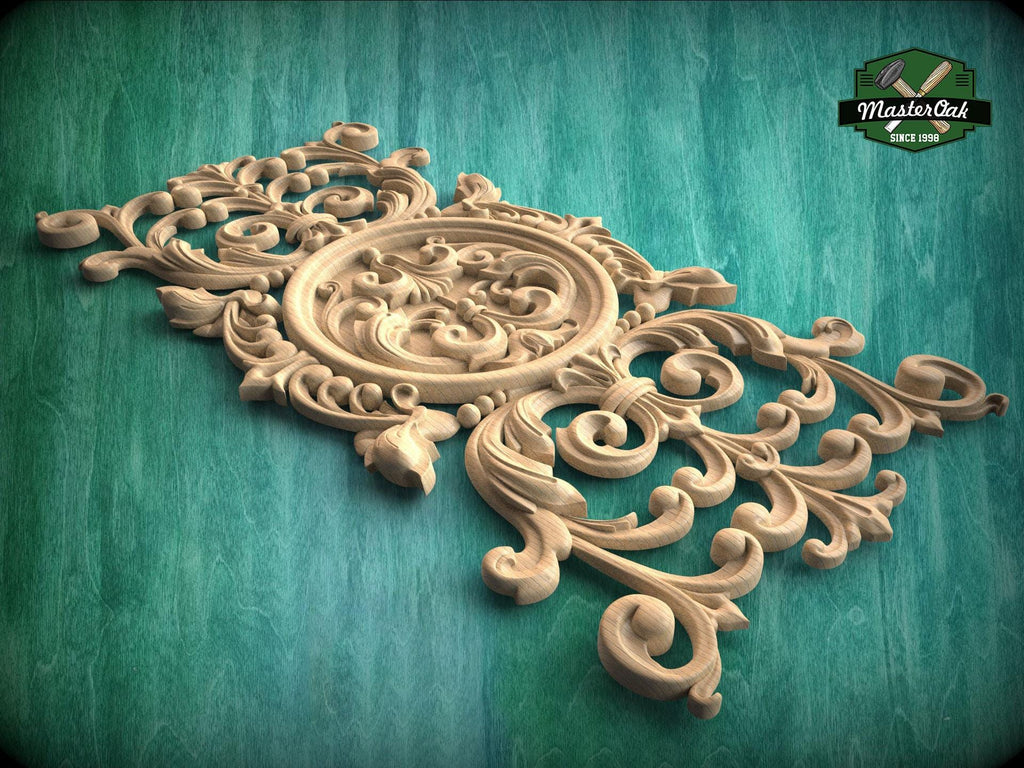 Vertical Filigree Carved Wood Onlay – Intricate Furniture Applique, 1pc, Unpainted, Home Wall Embellishments, Furniture Carving, Wood Onlays