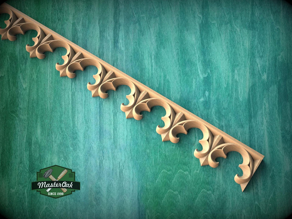 Gothic Ornamental Wood Trim Molding | Carved and Hand-Finished Applique | Furniture or Frame Decor