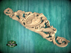 Personalized Baroque Style Carved Wood Onlay with Cartouche, Ornate Wood Crest Onlay Accent, Furniture Carving, Wood Onlay, 1pc, Unpainted