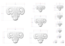 Load image into Gallery viewer, a collection of white, decorative elements with measurements and scale details. The elements appear to be ornamental designs, possibly in the form of sculptures or architectural features. The image does not contain any text or additional objects, and the focus is on the detailed measurements and scale of the decorative elements.

