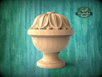 Wood Newel Finial, Decorative Post Cap with Carved Petal Crown
