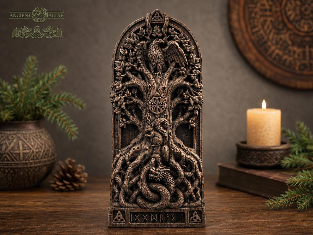 Yggdrasil Wooden Carving | Norse Tree of Life | Viking Altar & Home Decor