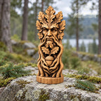 Green Man Acorn Keeper, Oak Wood Tree Spirit Statue, Leaf Face and Twisted Roots Sculpture, Woodland Decor, Pagan Altar Gift