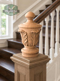 Unpainted Hardwood Finial with Acanthus Leaves, Newel Post Cap