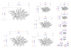 a series of flower designs, each with its own size and dimensions. The flowers are depicted in various sizes, ranging from small to large, and are arranged in a grid-like pattern. The image provides a detailed visual representation of the flower designs, allowing for a clear understanding of their sizes and proportions.