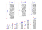 a series of ornate, decorative designs or patterns, each accompanied by a set of measurements in centimeters. The designs vary in size and complexity, ranging from small to large, and feature intricate, symmetrical patterns. The measurements provide a visual representation of the size and dimensions of each design, allowing for a clear understanding of the scale and proportions involved.