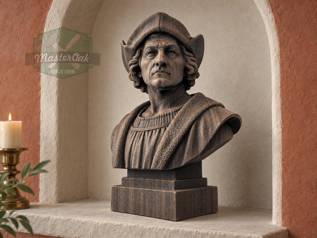 Christopher Columbus Bust, Hand-Finished Wood Sculpture | Age of Exploration Decor