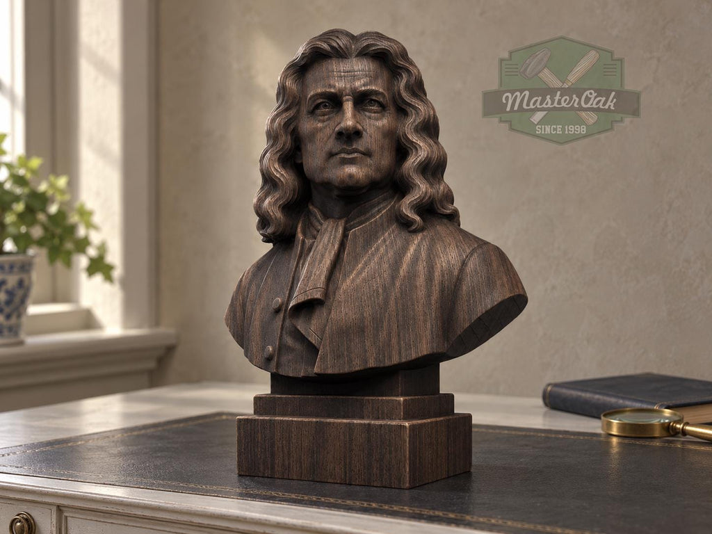 Isaac Newton Bust, Hand-Finished Wood Sculpture | Physics & Math Decor