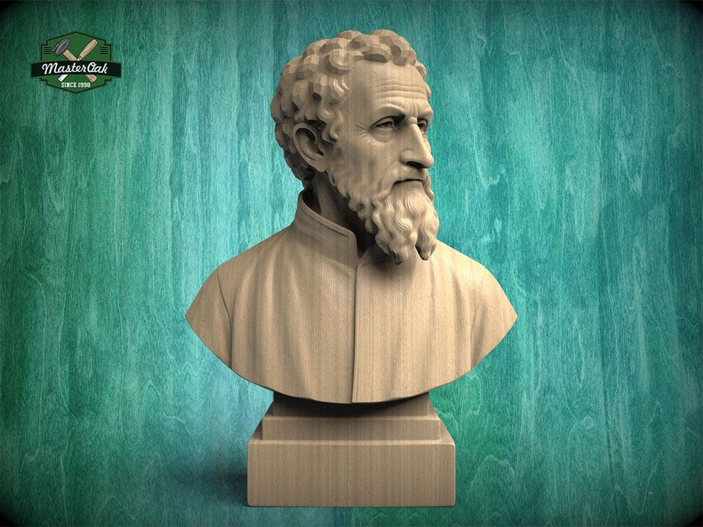 Michelangelo Bust | Carved & Hand-Finished Wood Statue | Gift for Artists and Sculptors