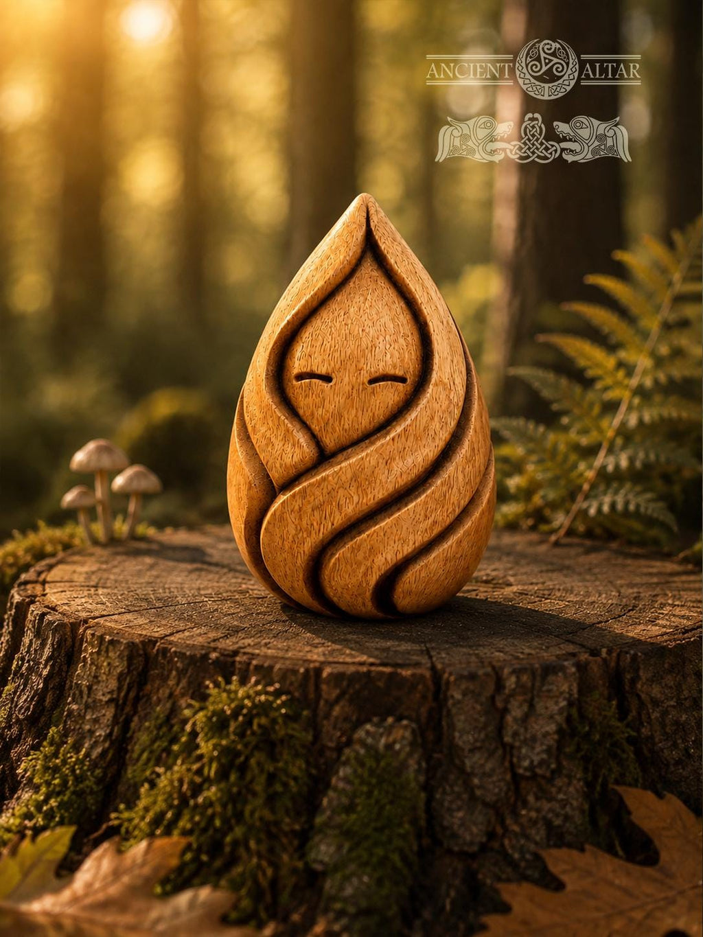 Forest Flame Spirit Figurine, Carved Oak Fire Guardian, Woodland Spirit Statue, Cozy Hearth Decor, Fantasy Nature Gift