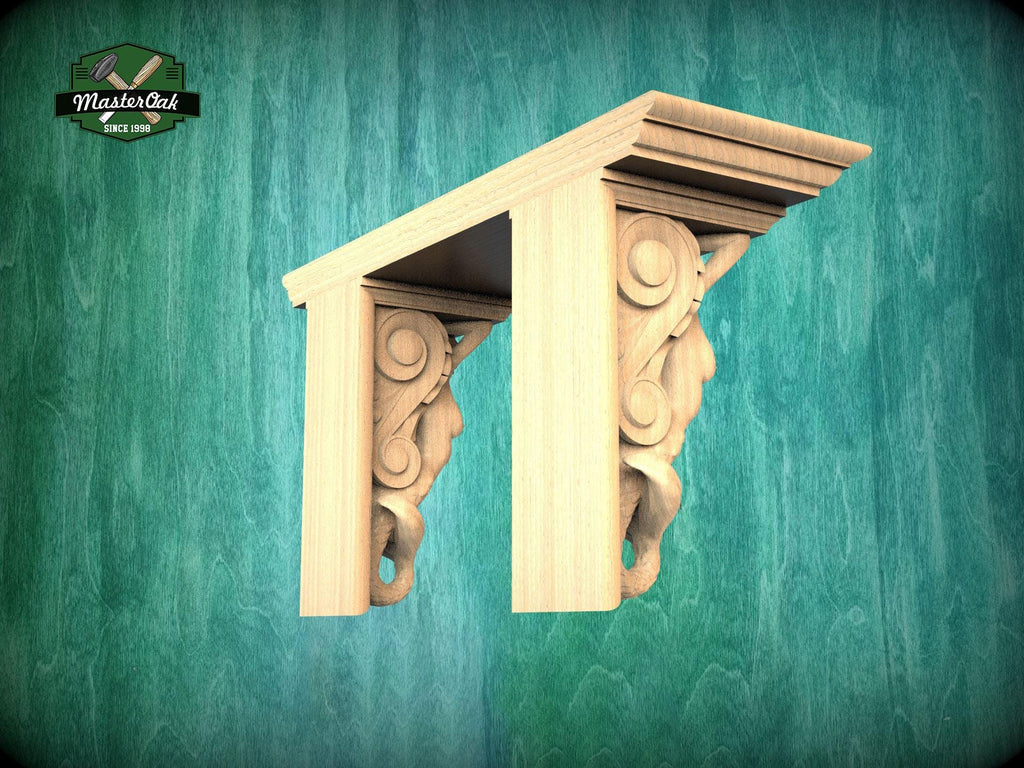 Elegant Carved Wooden Shelf with Mermaid Corbels - Custom Sizes Available, 1 pc, Unpainted, Unassembled, Mantel with corbels, Floating Shelf