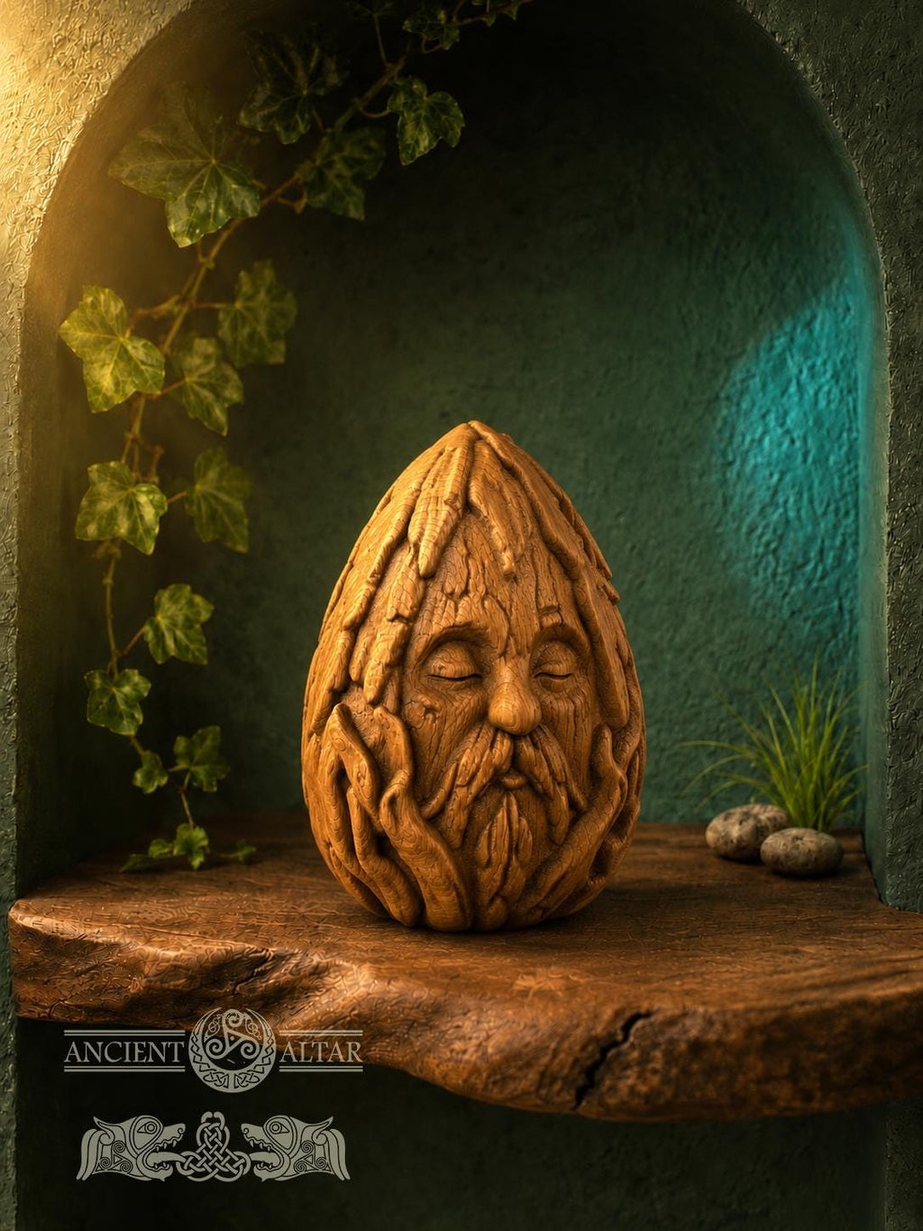 Wooden Forest Spirit Figurine – Ancient Bark Sage, Woodland Guardian Decor