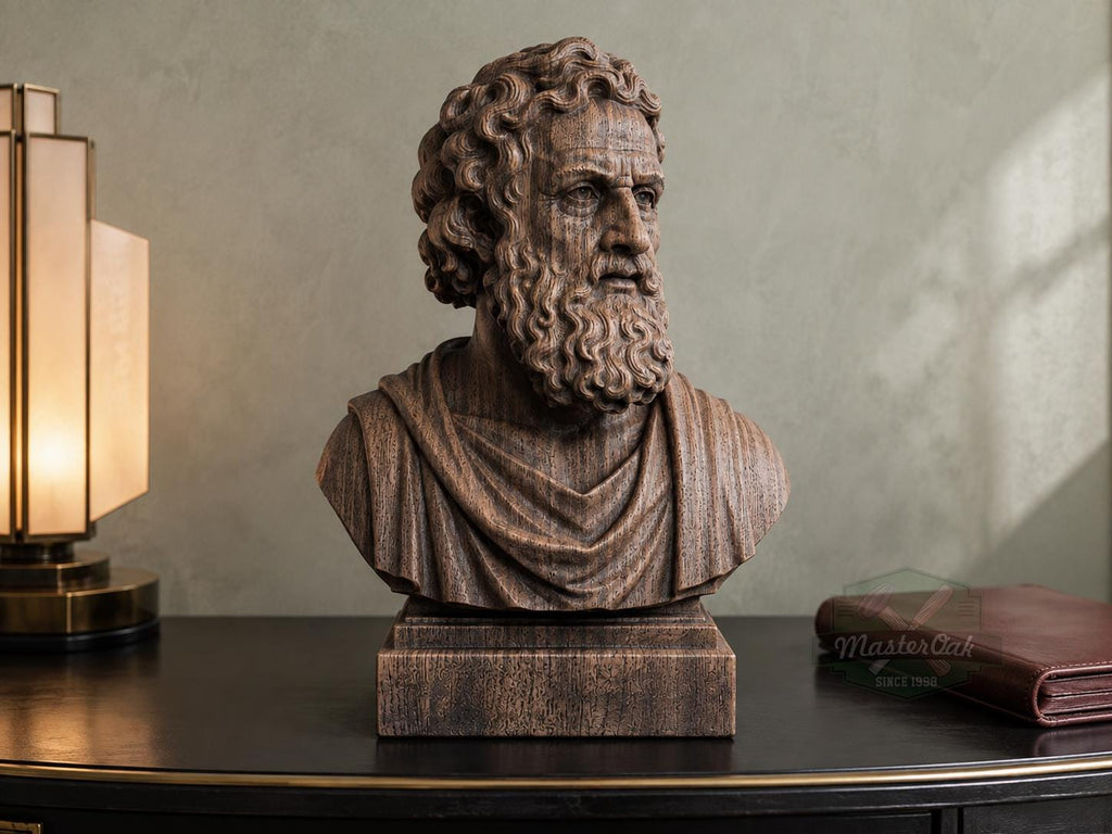 Plato Bust, Hand-Finished Wood Sculpture | Greek Philosophy Decor