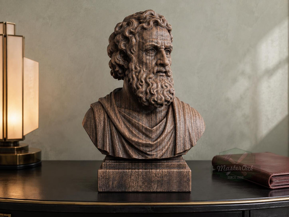 Plato Bust, Hand-Finished Wood Sculpture | Greek Philosophy Decor