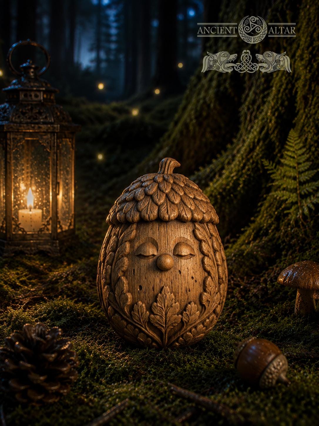 Wooden Acorn Forest Spirit Figurine, Oak Woodland Guardian, Good Luck Charm, Cozy Shelf Decor, Nature Lover Gift