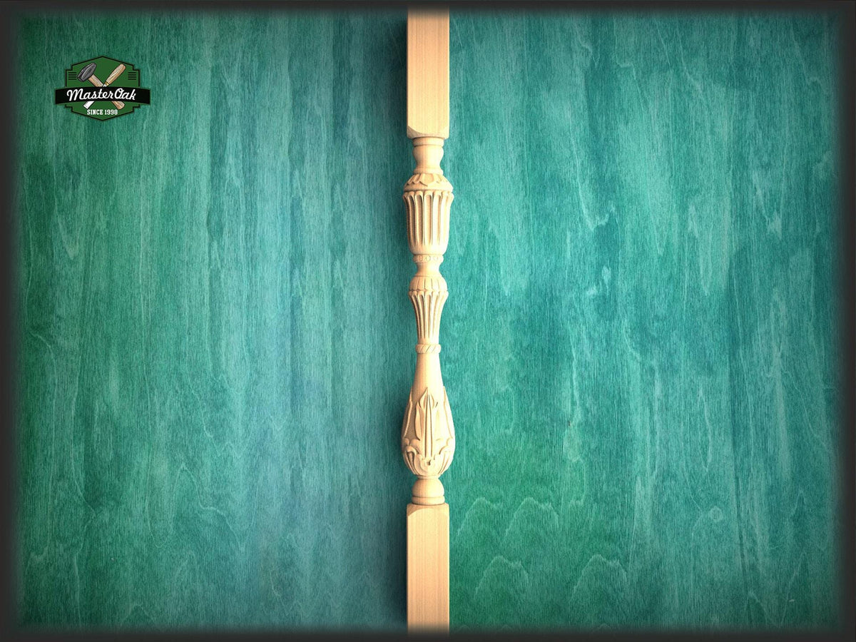 Carved Wood Stair Baluster, Ash Wood Banister (35.4 inch)