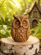 Wooden Owl Figurine, Oak Forest Guardian, Sleeping Owl Statue, Woodland Decor, Meditation Gift, Cozy Shelf Decor