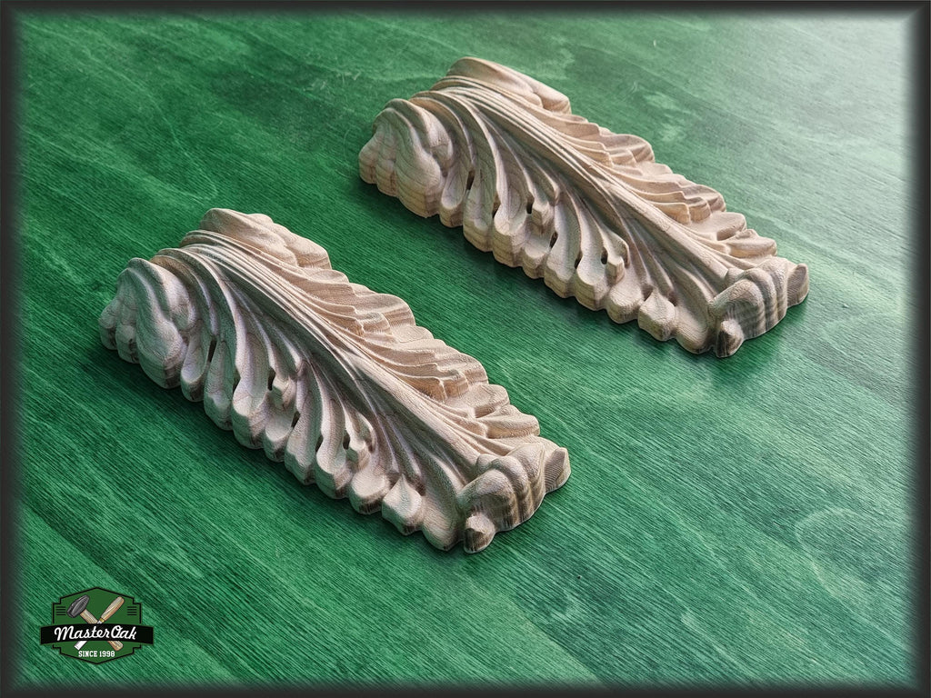 Carved Wooden Corbels: Acanthus Leaf Design, Unfinished Pair