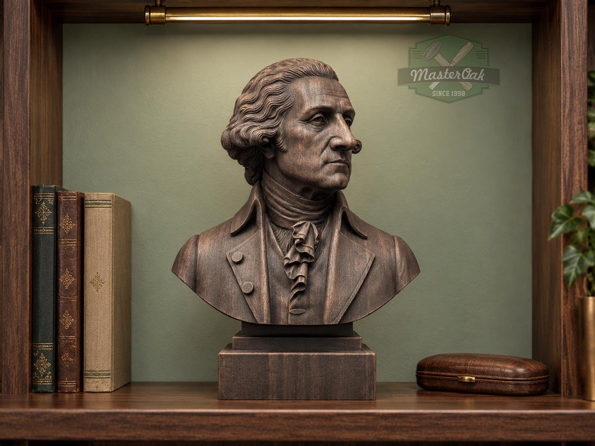George Washington Bust, Hand-Finished Wood Sculpture | 1st President Decor