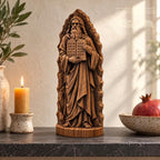 Moses Statue with Rocky Backdrop, Oak Wood Ten Commandments Sculpture, Biblical Prophet Figurine, Judaica Decor, Religious Gift
