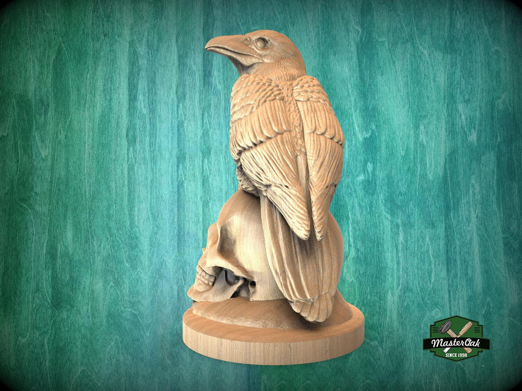 Wooden Raven Statue – Handcarved Gothic Ornament Gift | Skull & Dark Decor