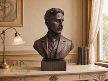 Load image into Gallery viewer, Nikola Tesla Bust, Hand-Finished Wood Sculpture | Inventor Decor
