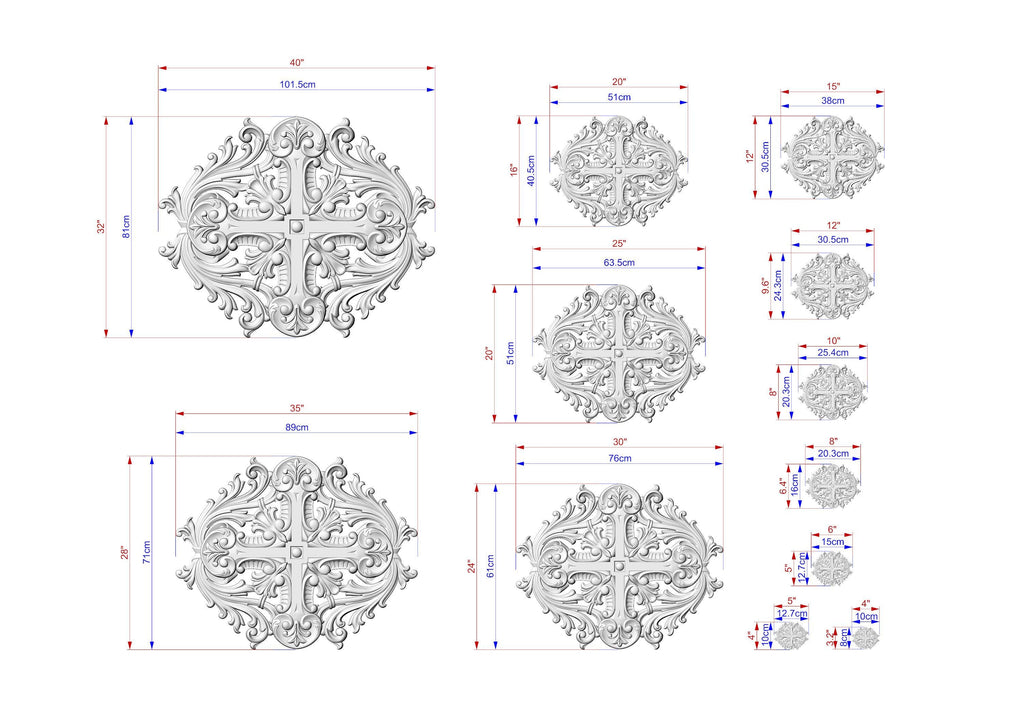 Renaissance Inspired Central Carved Wood Onlay, Wooden Onlay Decor, Unpainted, 1pc, Home Wall Embellishments