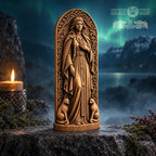 Freyja Statue with Cats, Wooden Norse Goddess Figurine, Viking Pagan Altar Decor, Freya Sculpture, Scandinavian Mythology Gift