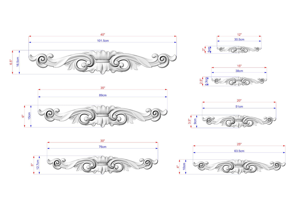 a drawing of a set of four ornate scrolls