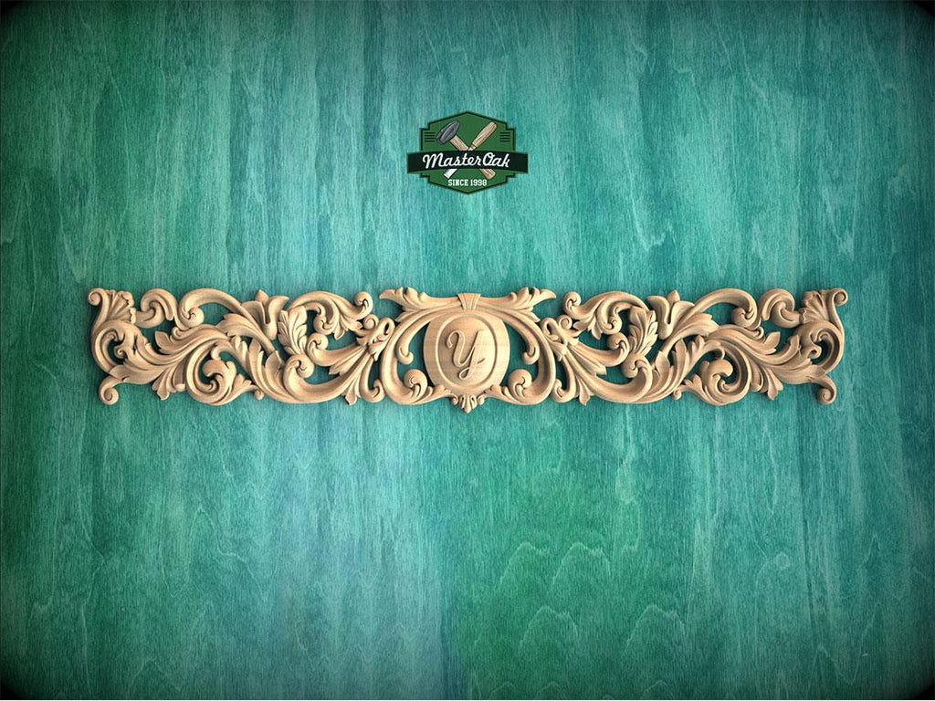 Personalized Renaissance Inspired Horizontal Carved Onlay – Classical Scrollwork Applique, 1 pc, Unpainted, Furniture Embellishment