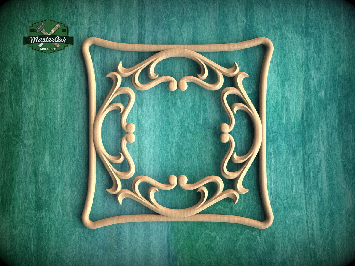 Square Openwork Wood Onlay, Intricate Wooden Carved Trim, 1pc, Home Wall Embellishments, Furniture Carving, Unpainted
