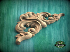 Ornamental Flourish Wood Carved Onlay – Classic Charm, 1 pc, Unpainted, decorative wood trim, Elegant Swirl Wood Applique