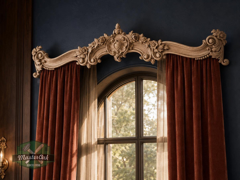 Le Roi Soleil Cornice - French Baroque Classicism Elegance, 1 pc, Unpainted, Baroque Pelmet, Classic carved curtain rod of wood