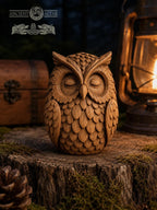 Wooden Owl Figurine, Oak Forest Guardian, Sleeping Owl Statue, Woodland Decor, Meditation Gift, Cozy Shelf Decor