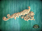 Peacock in Bloom Wood Carving – Elegant Corner Decor Element, 1 pc, Unpainted, Home Wall Embellishments, Furniture Carving, Wood Onlays