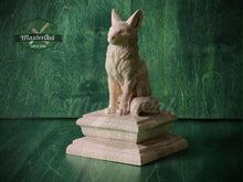 Load image into Gallery viewer, Sitting Fox #2 made of wood, Wooden Finial for Staircase Newel Post, Wood Carved Fox Statue, Rustic Woodland Animal Accent, 1pc, Unpainted
