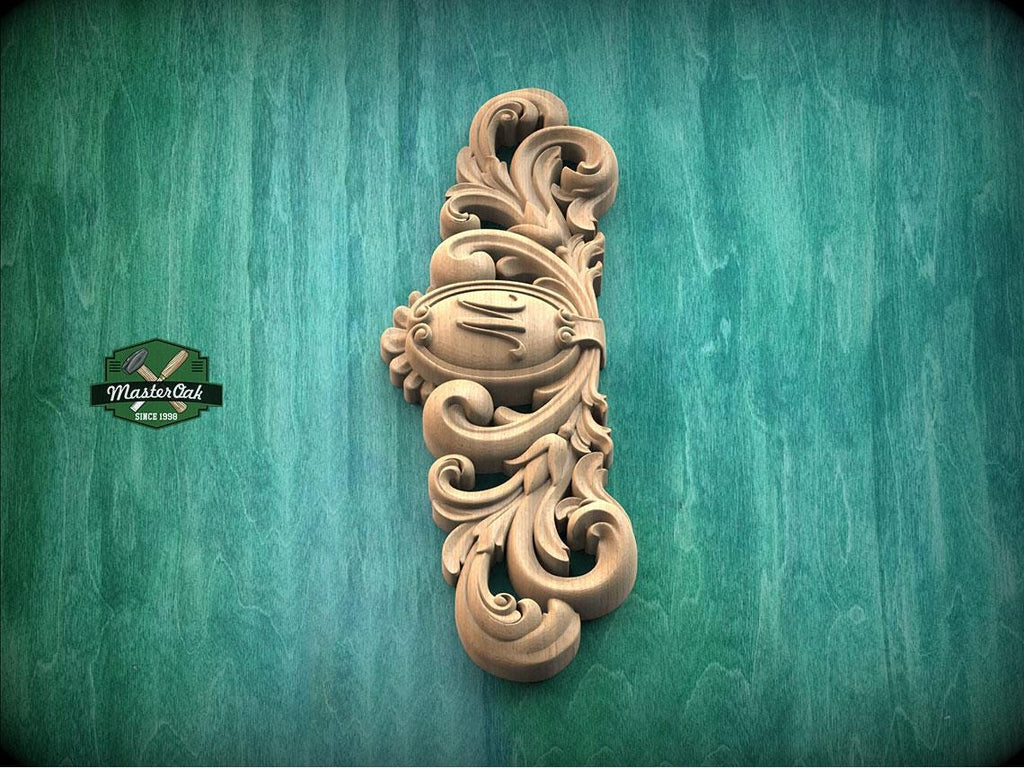 Personalized Large Floral Wood Applique – Ornate Carved Decoration for Furniture