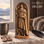 Odin Statue with Huginn and Muninn, Wooden Norse God Figurine, Viking Pagan Altar Decor, Gungnir Spear Sculpture, Nordic Gift