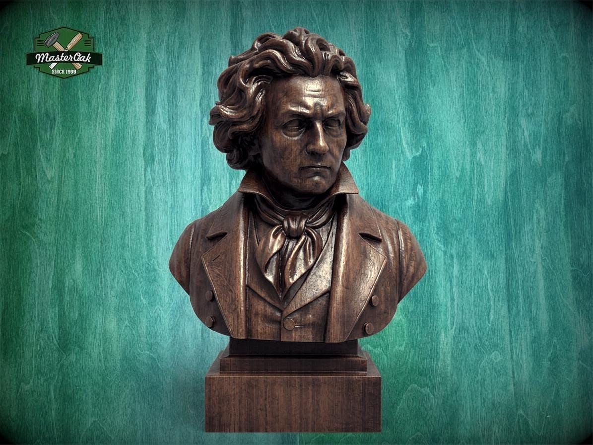 Beethoven Bust Statue | CNC-Carved Wood, Hand-Sanded & Toned | Piano Room Decor
