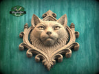 Gothic Cat Wall Decor – Carved Wooden Plaque with Victorian Frame Detail