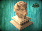 Carved Bison Newel Finial – Wooden Buffalo Head for Bed Post or Stair Post