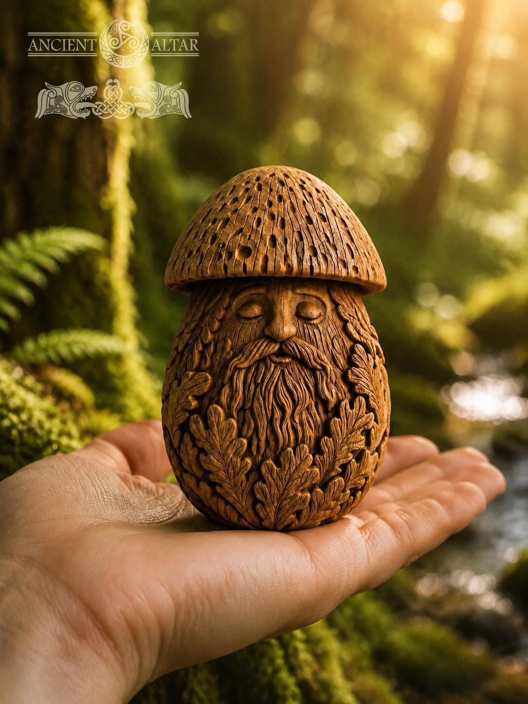 Wooden Mushroom Spirit Figurine, Porcini Elder, Woodland Guardian and Cottagecore Shelf Decor
