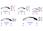 five different sizes of a circular object, ranging from 12.7 cm to 20.3 cm in diameter. The sizes are indicated with corresponding measurements and are labeled with the corresponding unit, which is centimeters.