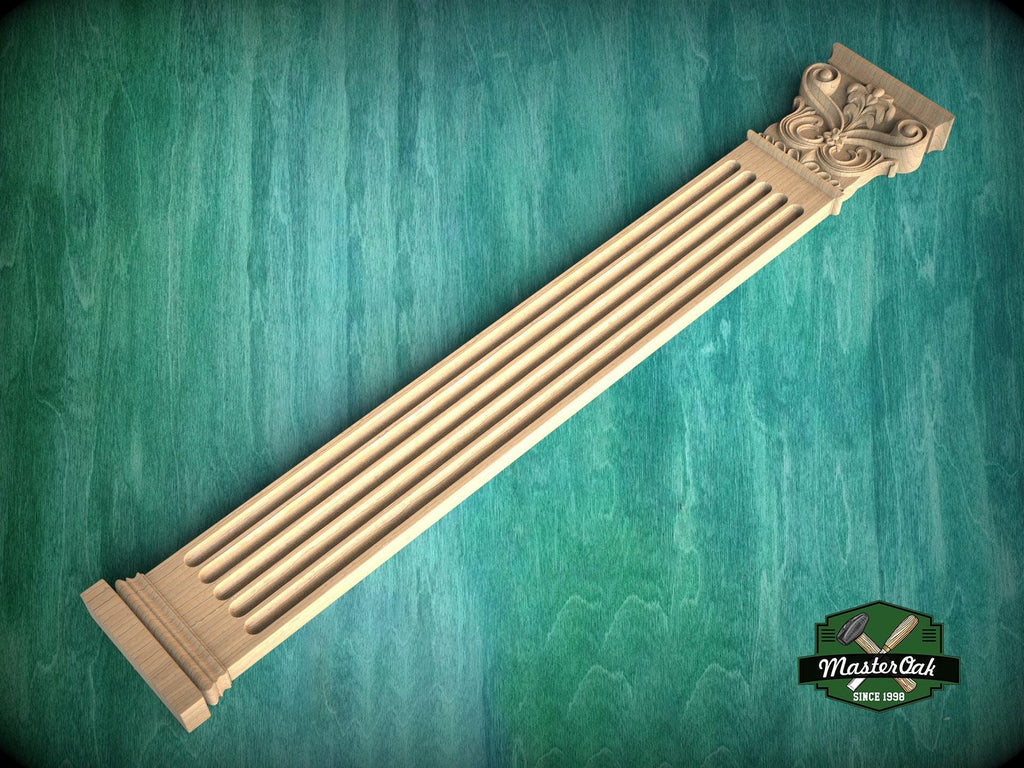 Wooden Carved Classic Corinthian Column Pilaster,  wood ionic  pilaster, 1pc, Unpainted, Carved Wood Trim Post Pillars, Flat Back Columns