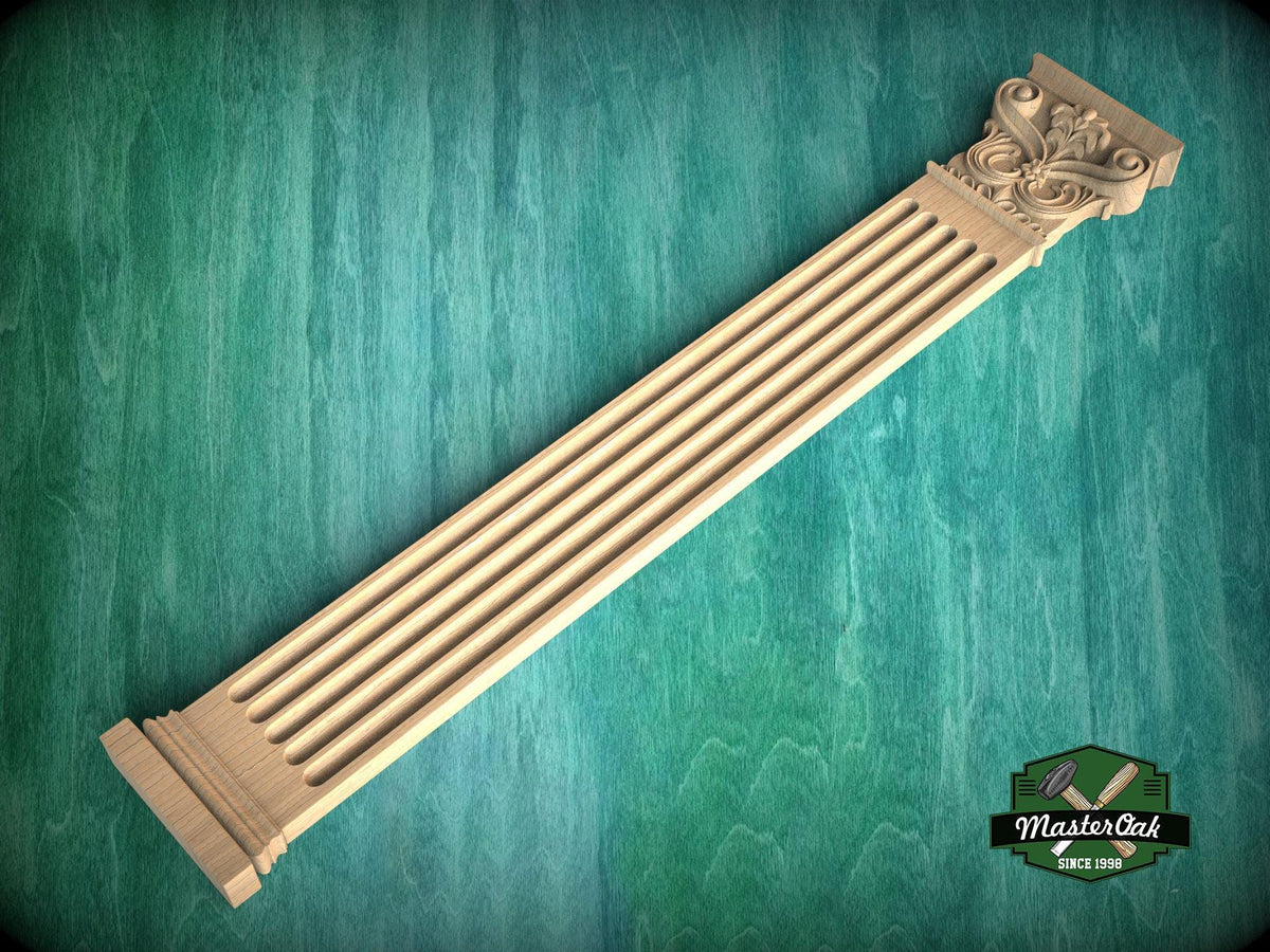 Wooden Carved Classic Corinthian Column Pilaster,  wood ionic  pilaster, 1pc, Unpainted, Carved Wood Trim Post Pillars, Flat Back Columns
